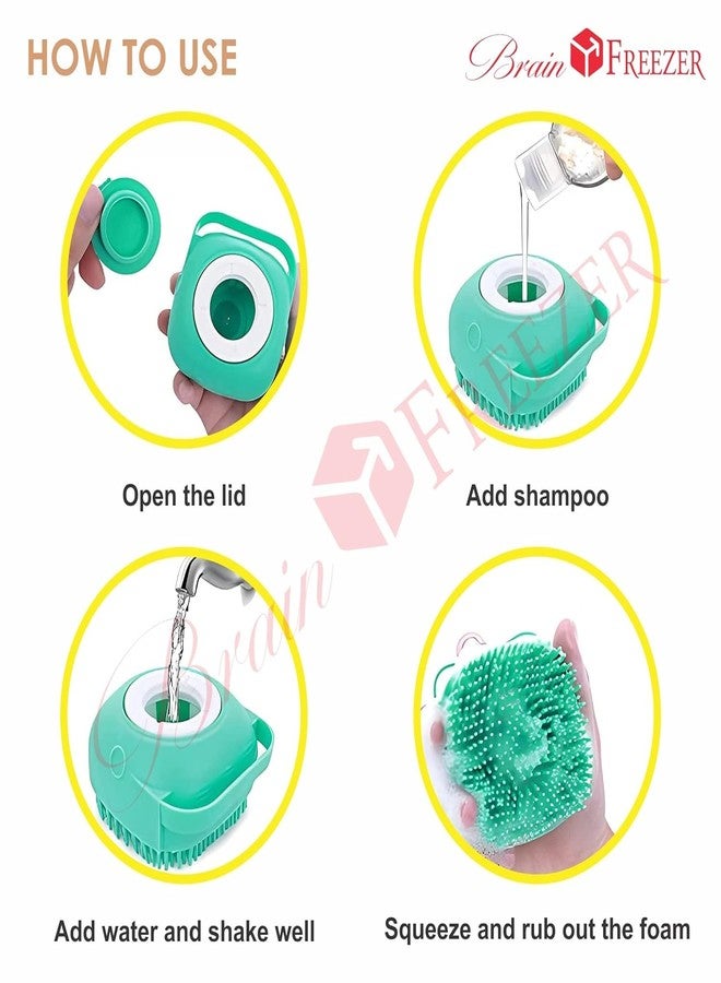 Brain Freezer Oval Dog Cat Bath Brush Comb Silicone Rubber Dog Grooming Brush Silicone Puppy Massage Brush Hair Fur Grooming Cleaning Brush Soft Shampoo Dispenser (Yellow) - Image 5